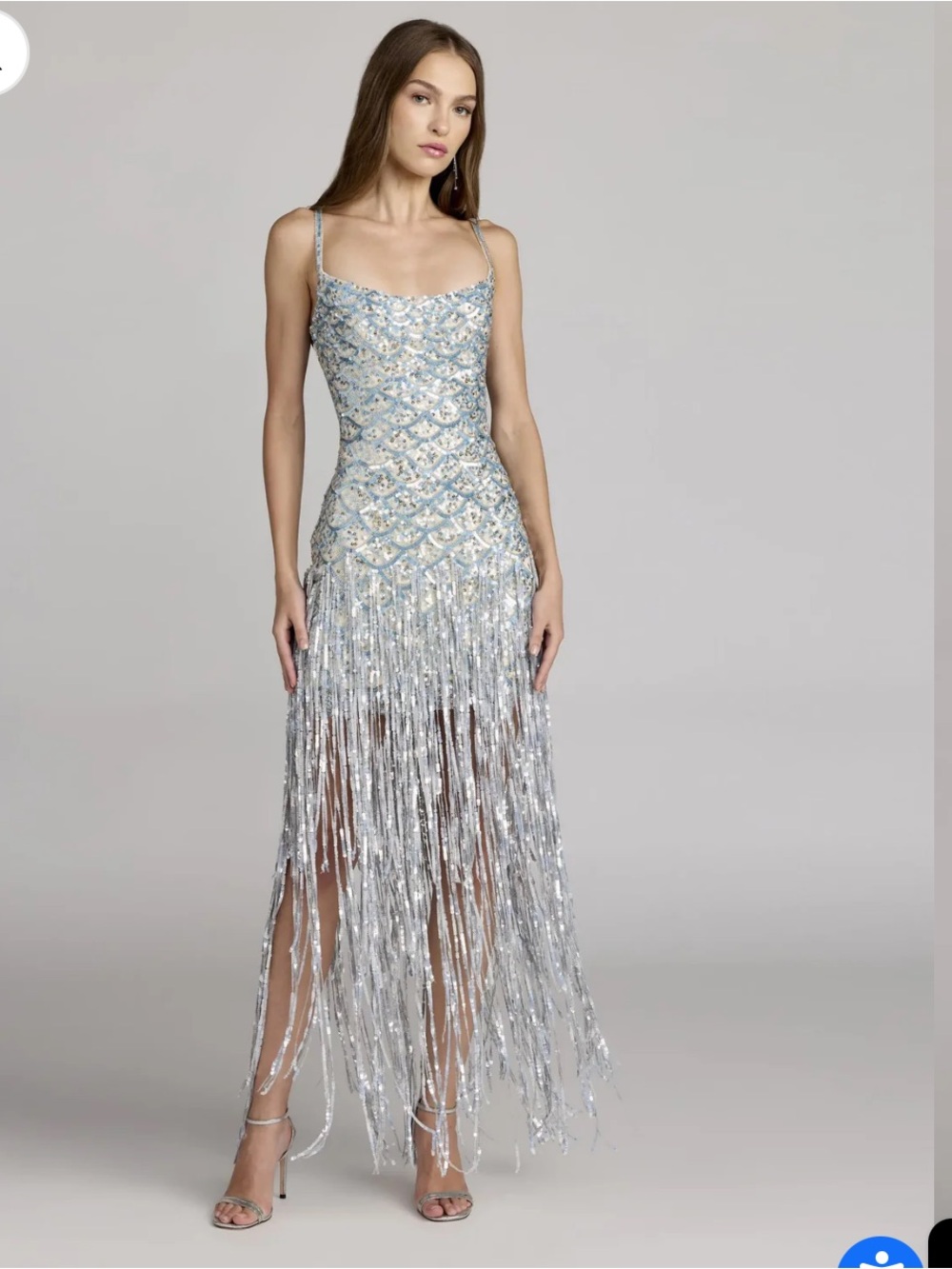 Mac Duggal Blue and Silver Sequin Fringe Dress
